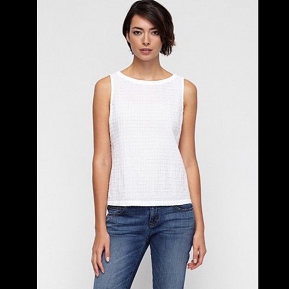 Eileen Fisher Tops - EILEEN FISHER White Organic Cotton Voile Box Tank
